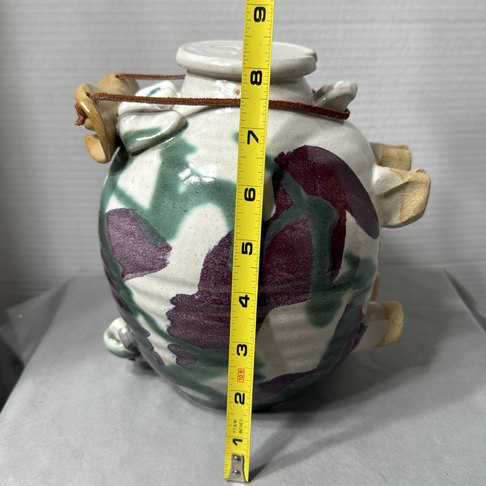 Large Vtg Pottery Studio Ceramic Art Piggy Bank Drip Glaze Cowboy Hat Multicolor - Picture 10 of 11